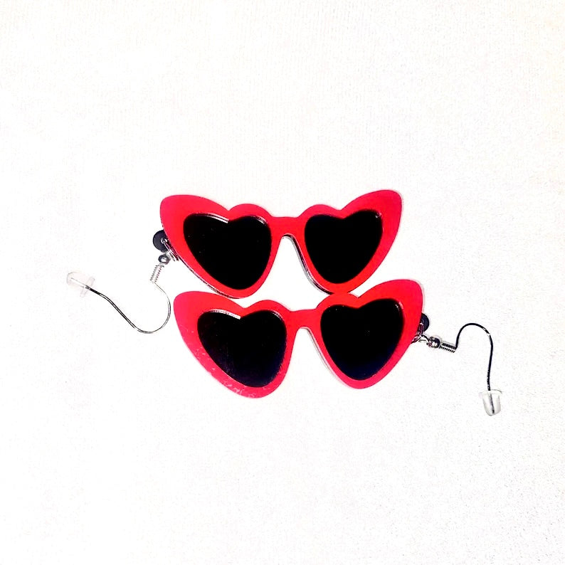 Red Heart Shaped Sunglasses Earings