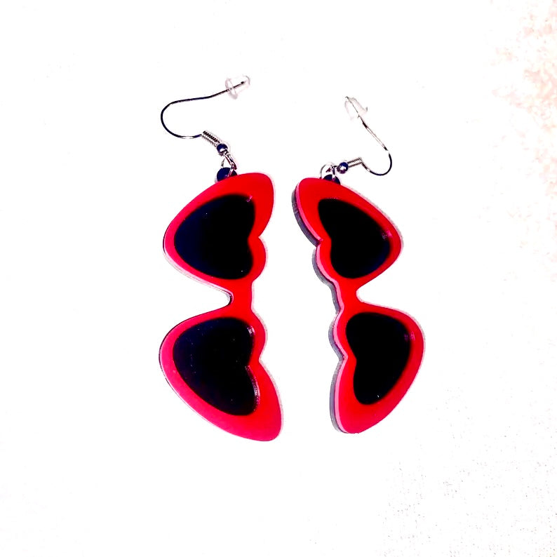 Red Heart Shaped Sunglasses Earings