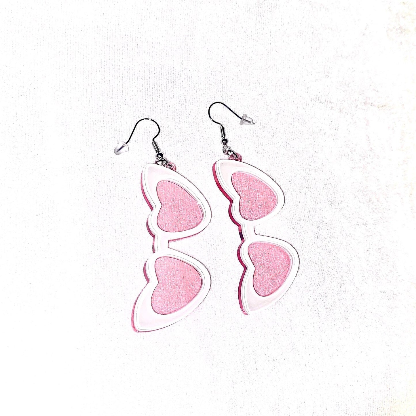 Pink White Heart Shaped Sunglasses  Earings