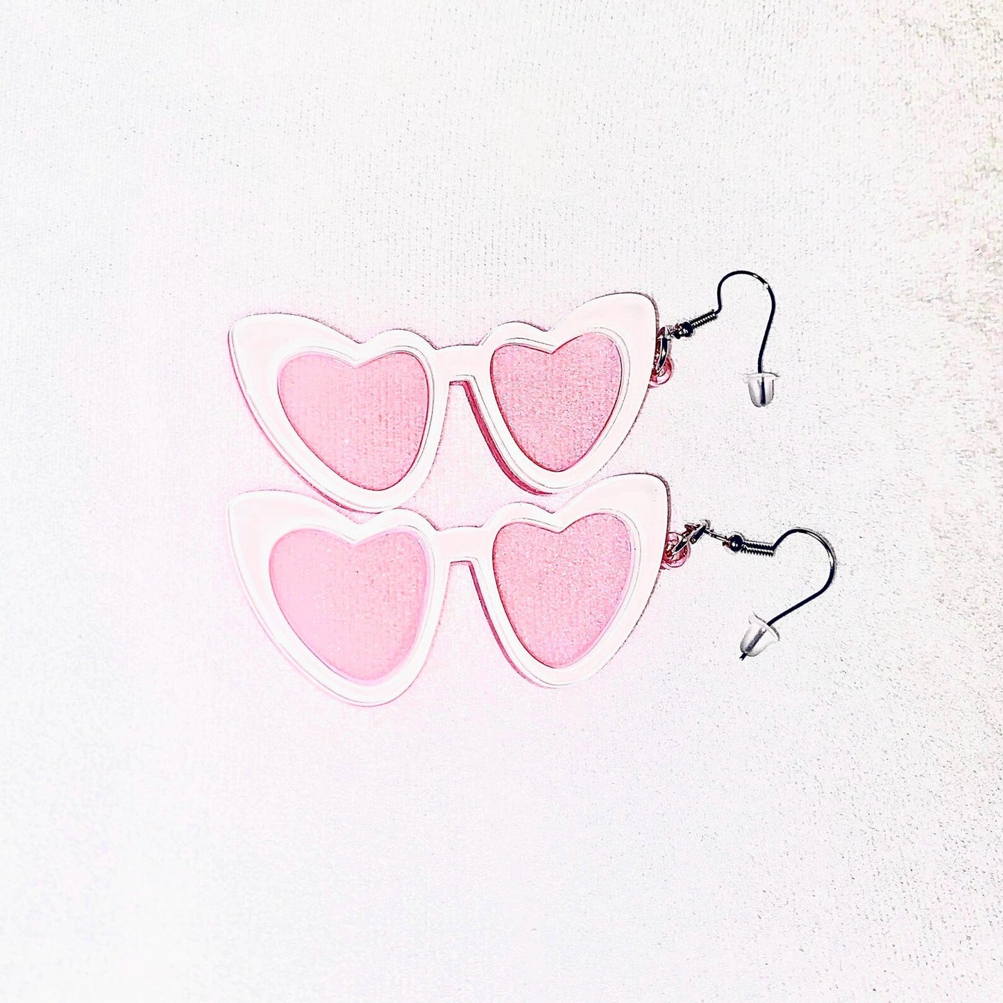 Pink White Heart Shaped Sunglasses  Earings