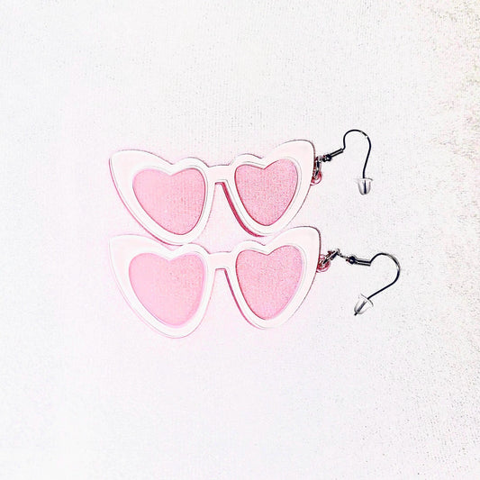 Pink White Heart Shaped Sunglasses  Earings