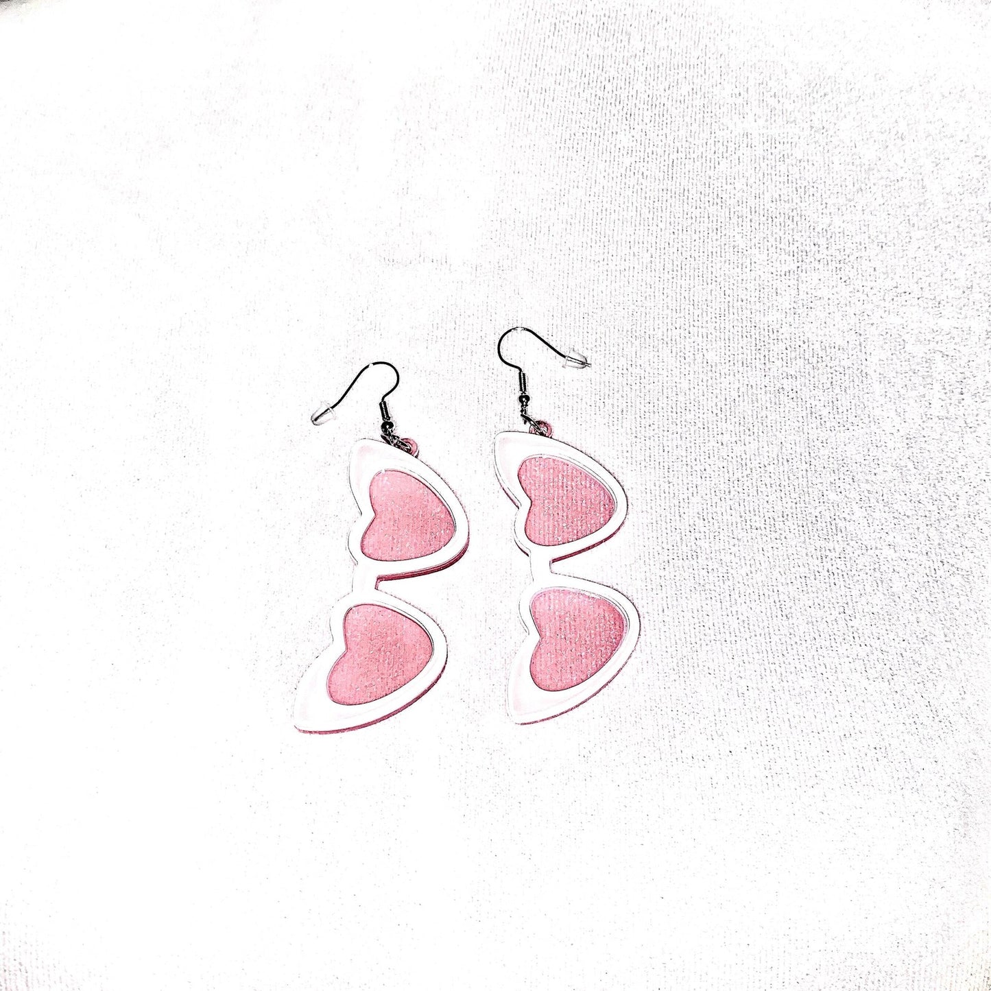 Pink White Heart Shaped Sunglasses  Earings