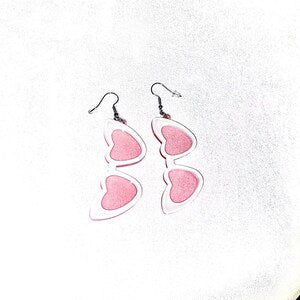Pink White Heart Shaped Sunglasses  Earings