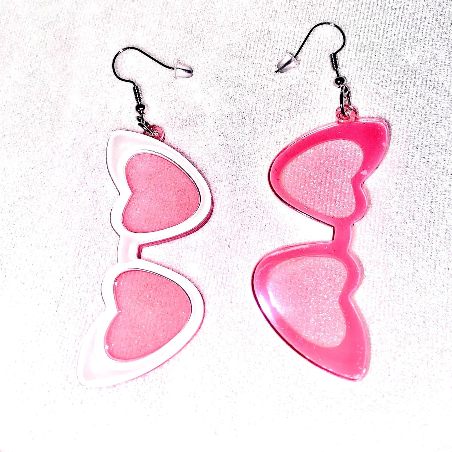 Pink White Heart Shaped Sunglasses  Earings
