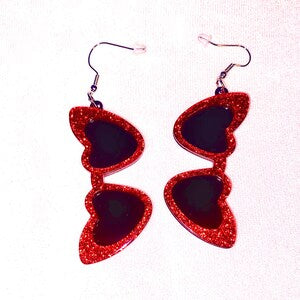 Glitter Red Heart Shaped Sunglasses Earings