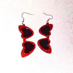 Glitter Red Heart Shaped Sunglasses Earings