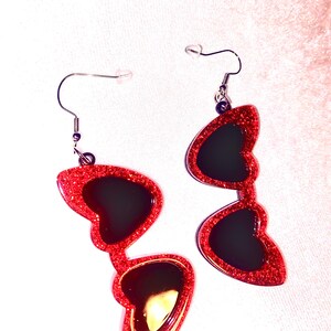 Glitter Red Heart Shaped Sunglasses Earings