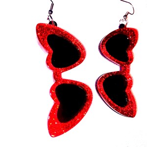 Glitter Red Heart Shaped Sunglasses Earings